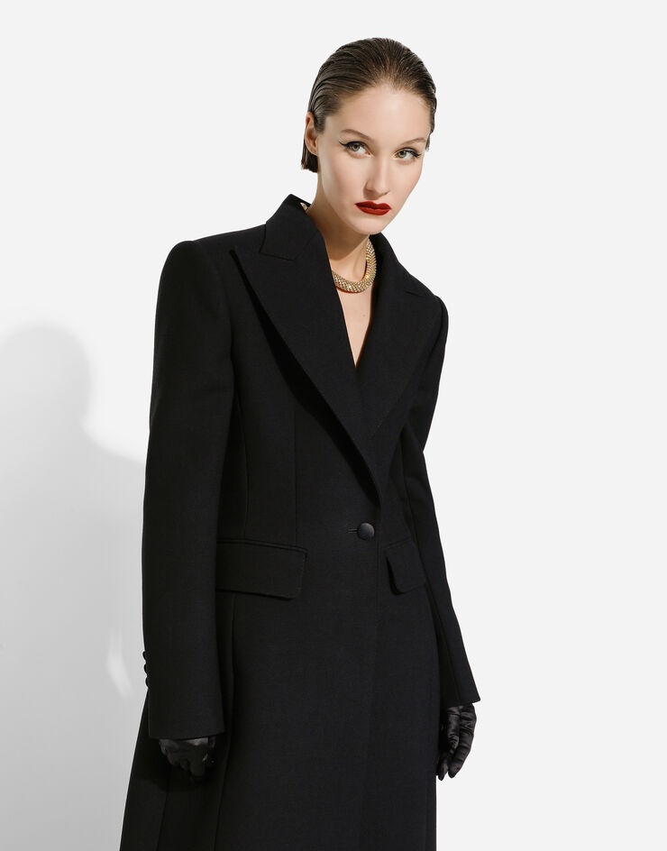 Long single-breasted wool cady coat - 5