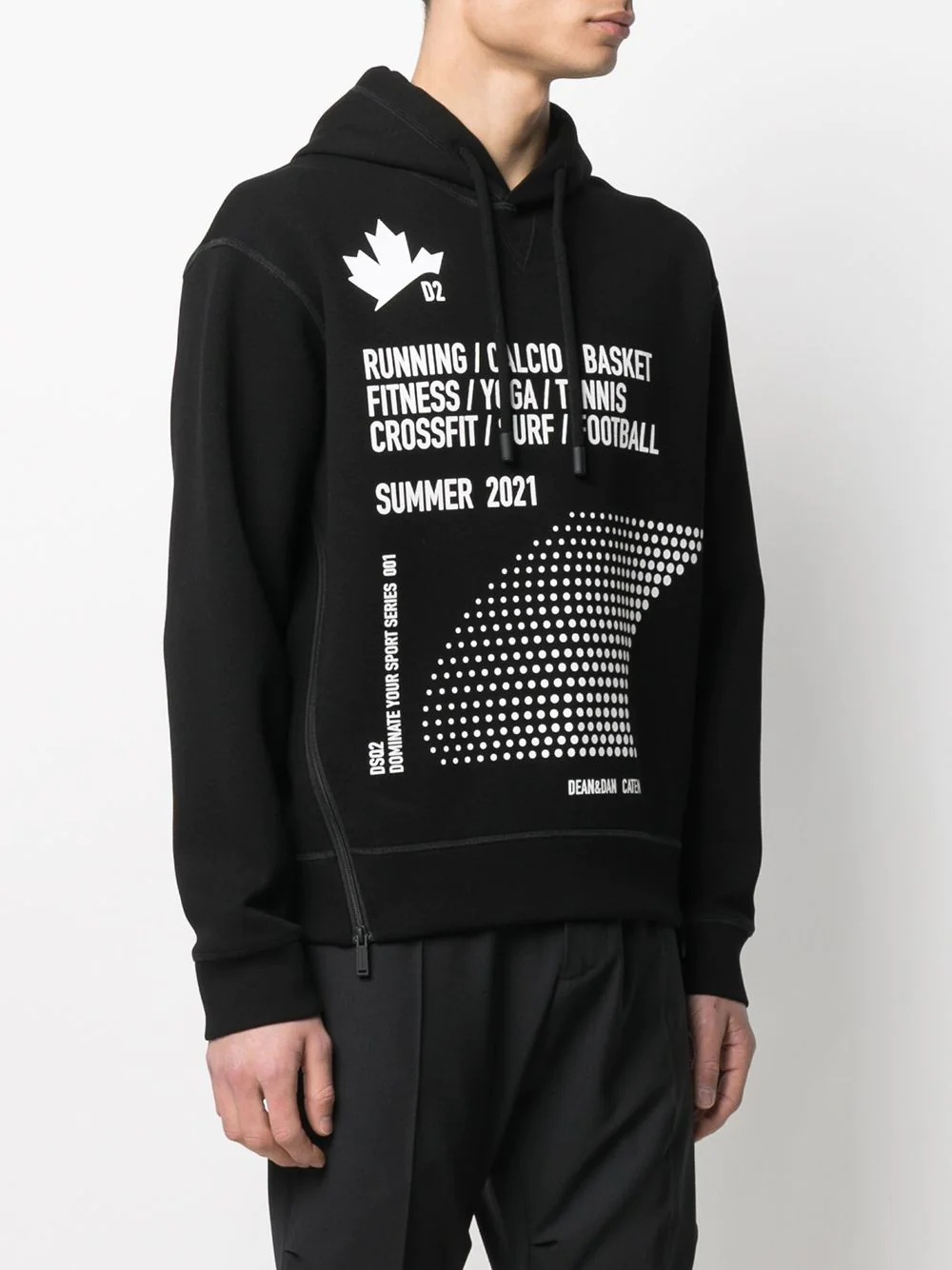 zipped side slogan print hoodie - 3