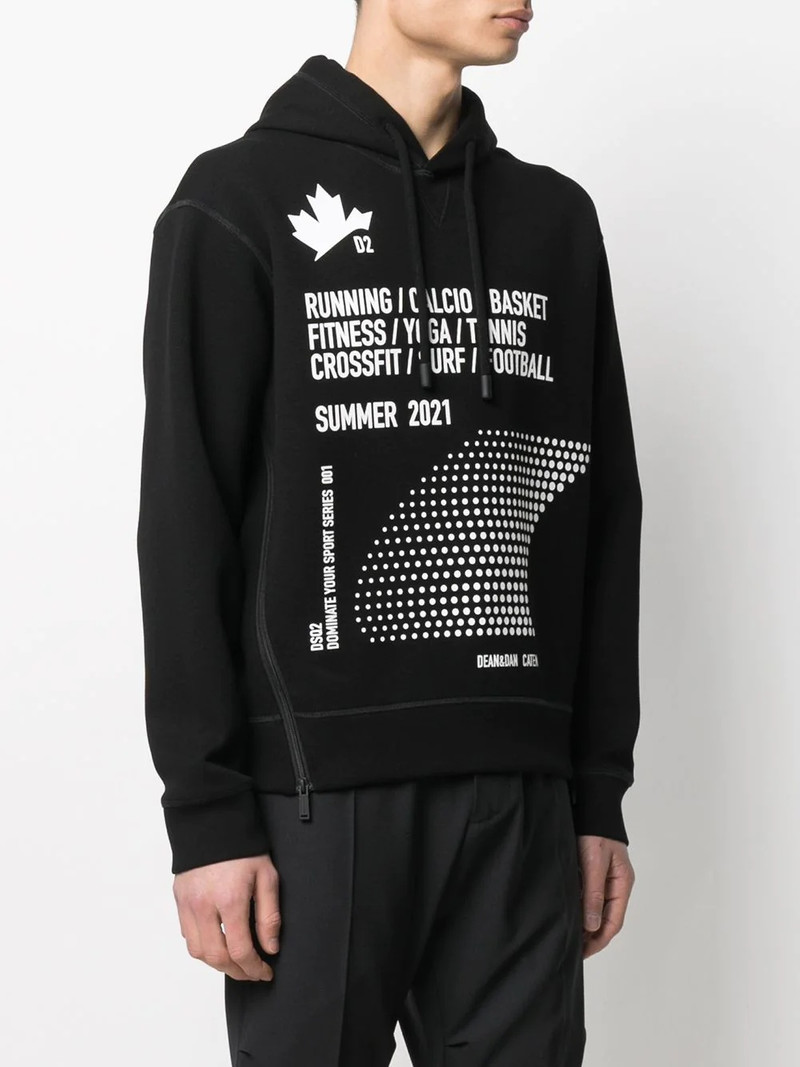 zipped side slogan print hoodie 3