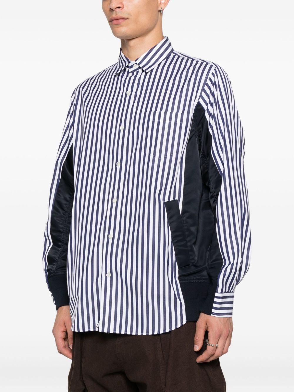 striped panelled-construction shirt - 3