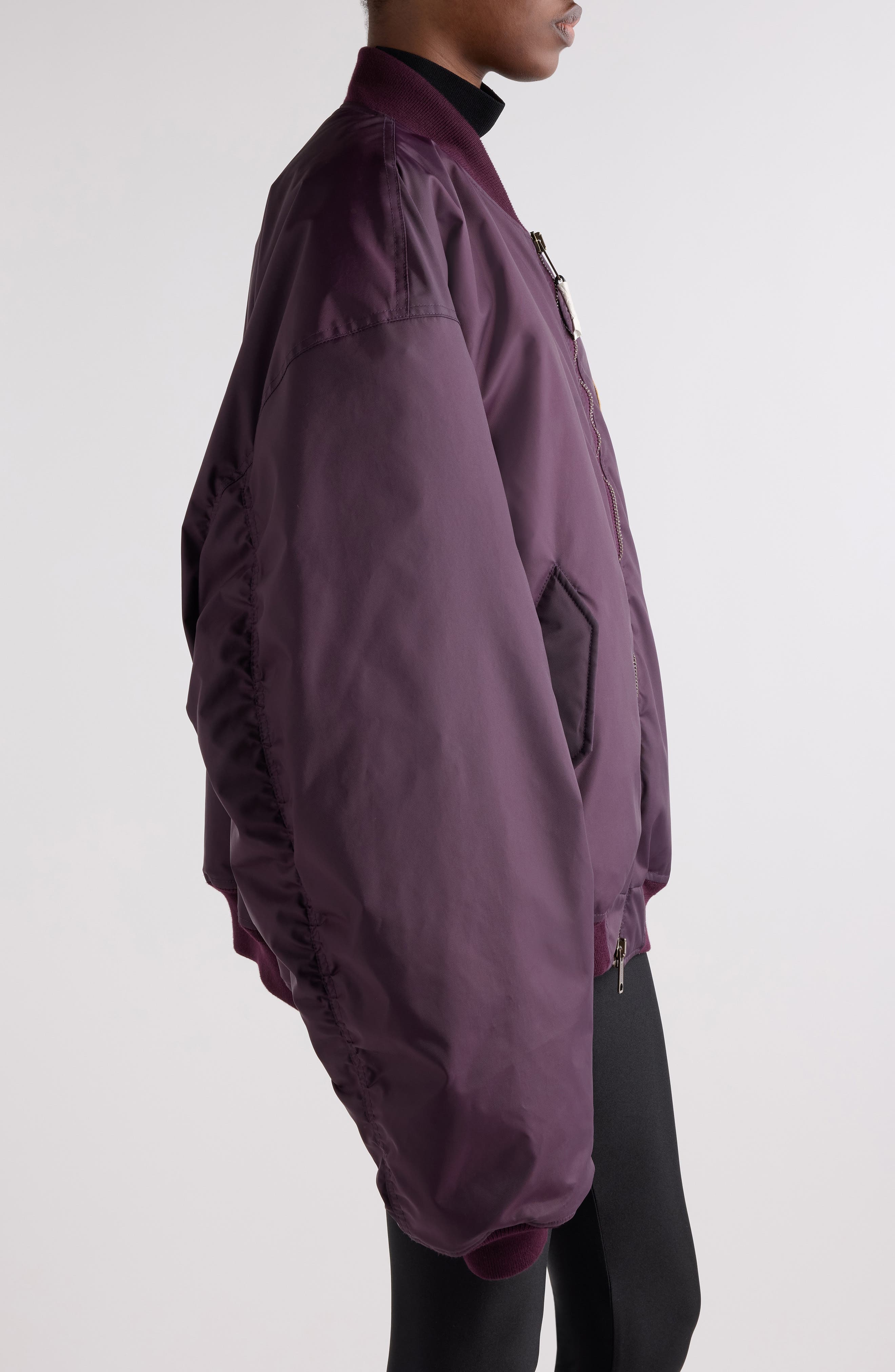 Balenciaga Logo Patch Oversize Nylon Bomber Jacket in 5441 New Aubergine at Nordstrom - 4