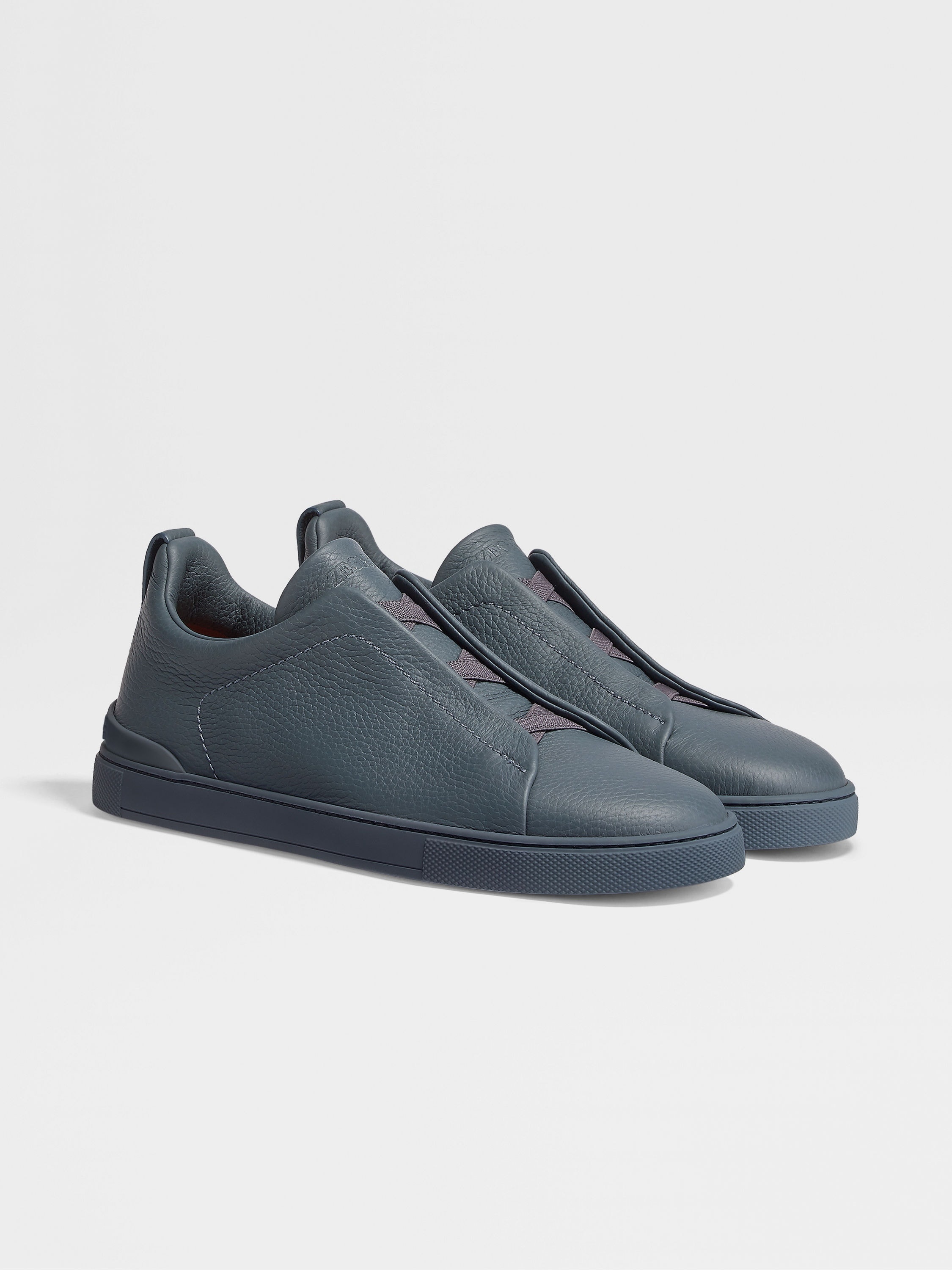 ZEGNA AVIO BLUE DEERSKIN TRIPLE STITCH™ SNEAKERS | REVERSIBLE