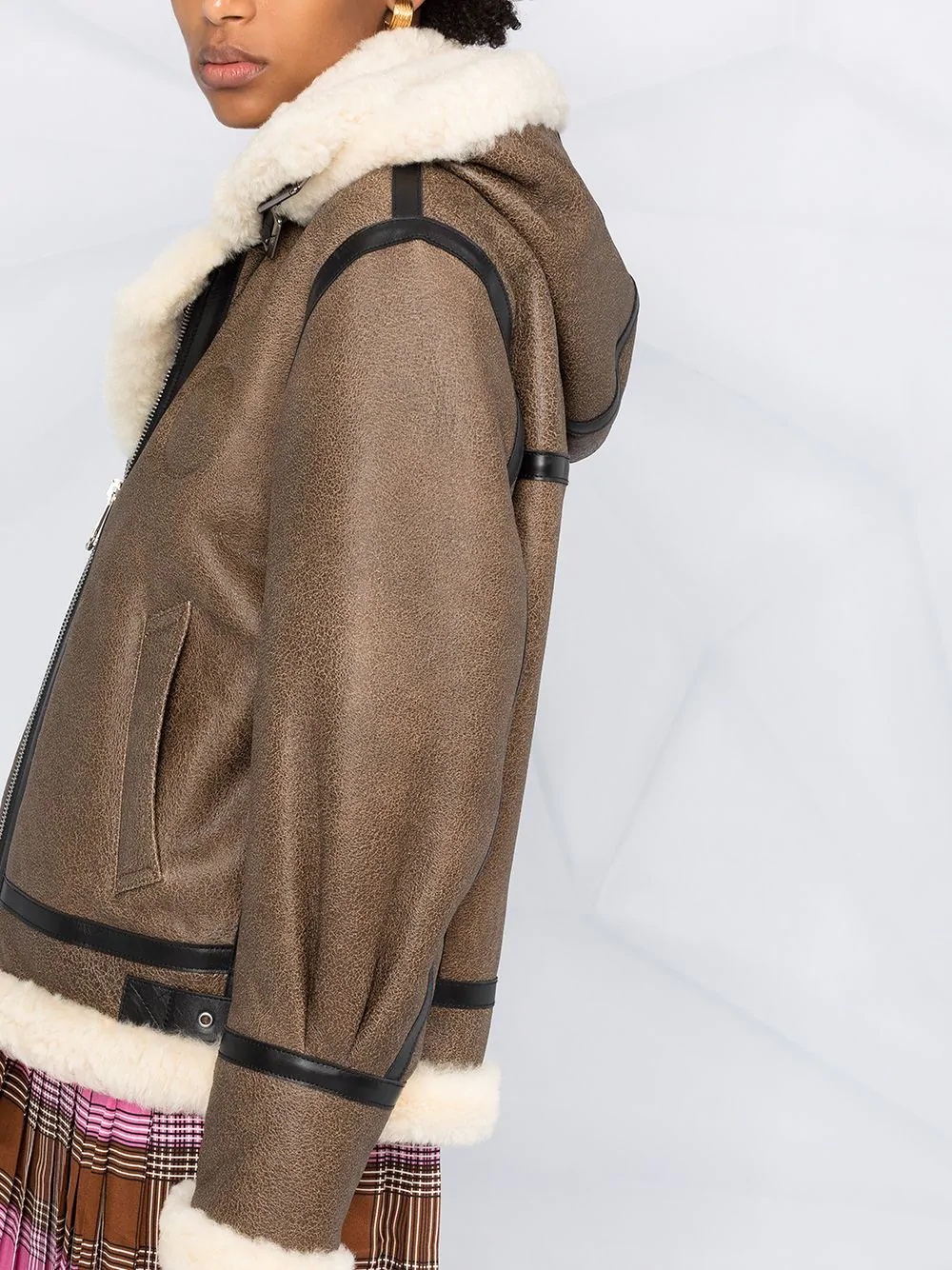 shearling-trim hooded coat - 5