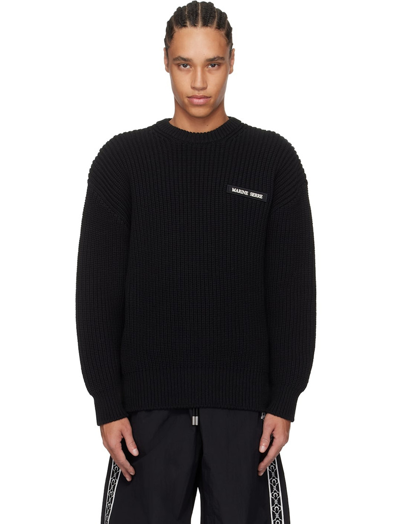 Black Half Cardigan Knit Crewneck Sweater 1