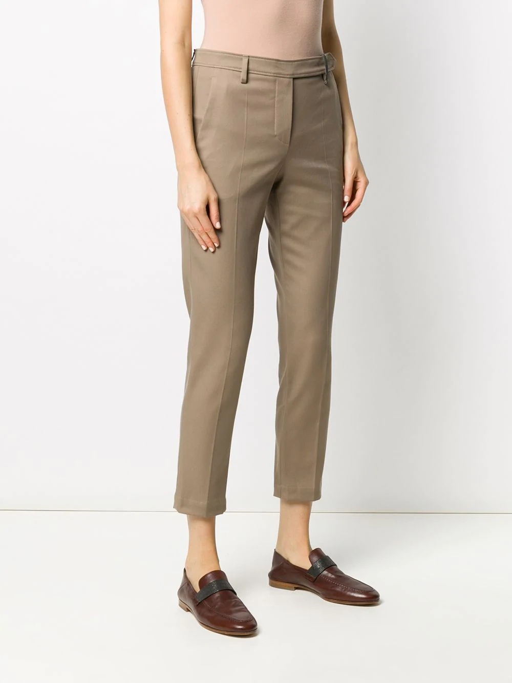 pleat detail slim fit cropped trousers - 3