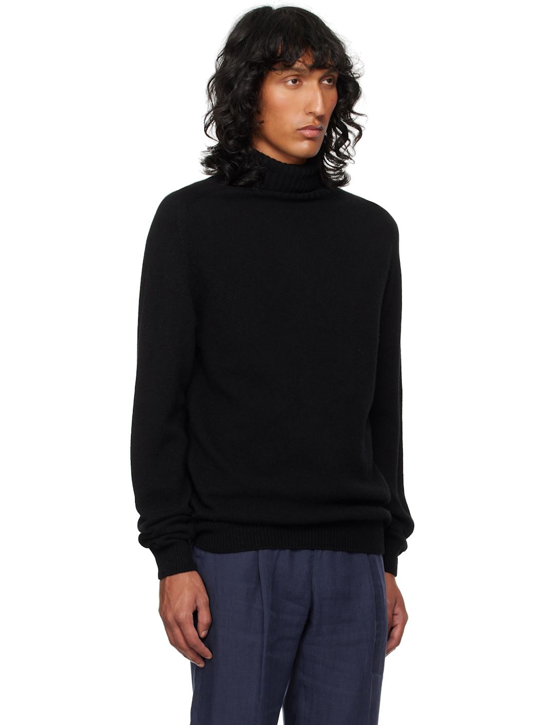 Sunspel Black Roll Neck T Shirt Men's Roll Neck Heavyweight T