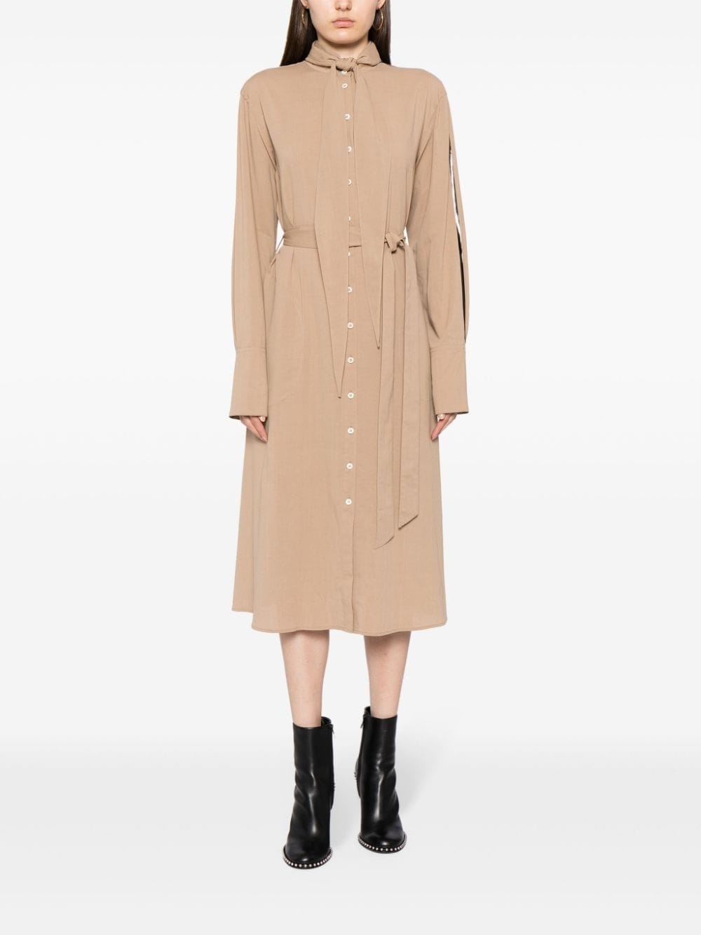 belted-waist button-down dress - 2