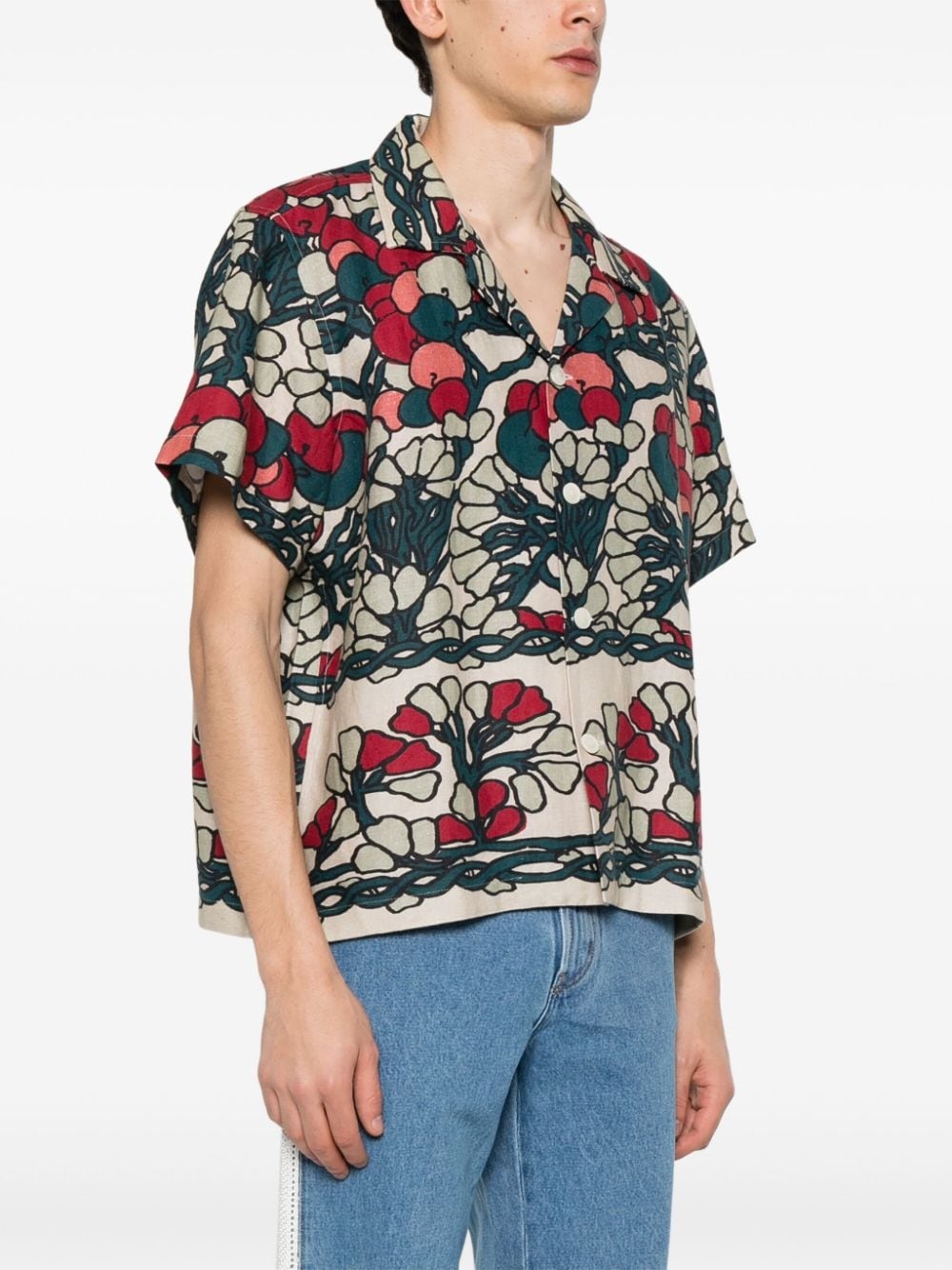 abstract-pattern linen shirt - 3