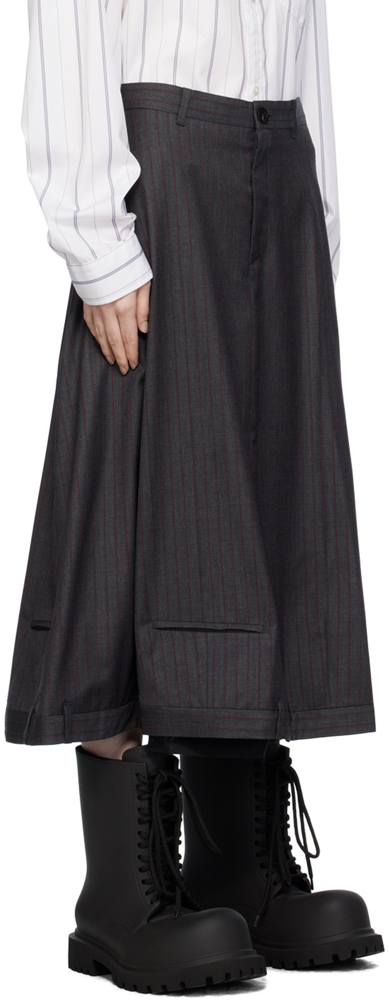BALENCIAGA Gray Striped Midi Skirt outlook
