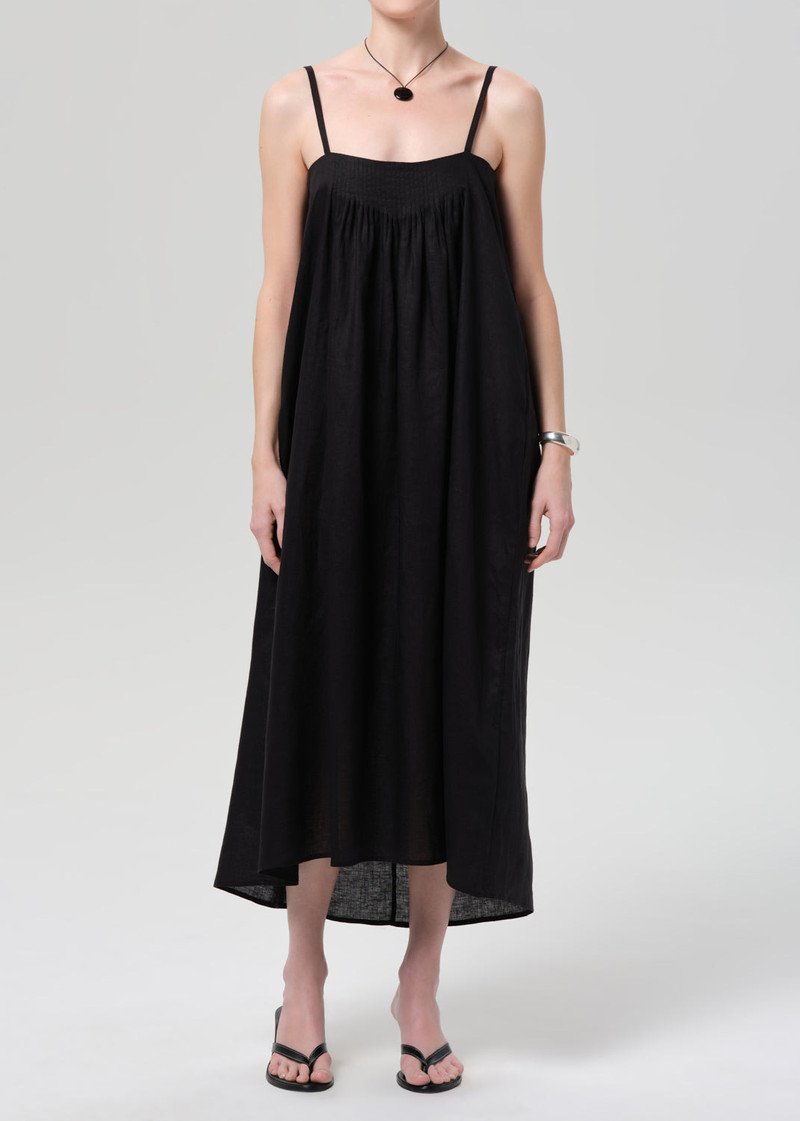 Reva Pintuck Linen Dress In Black 1