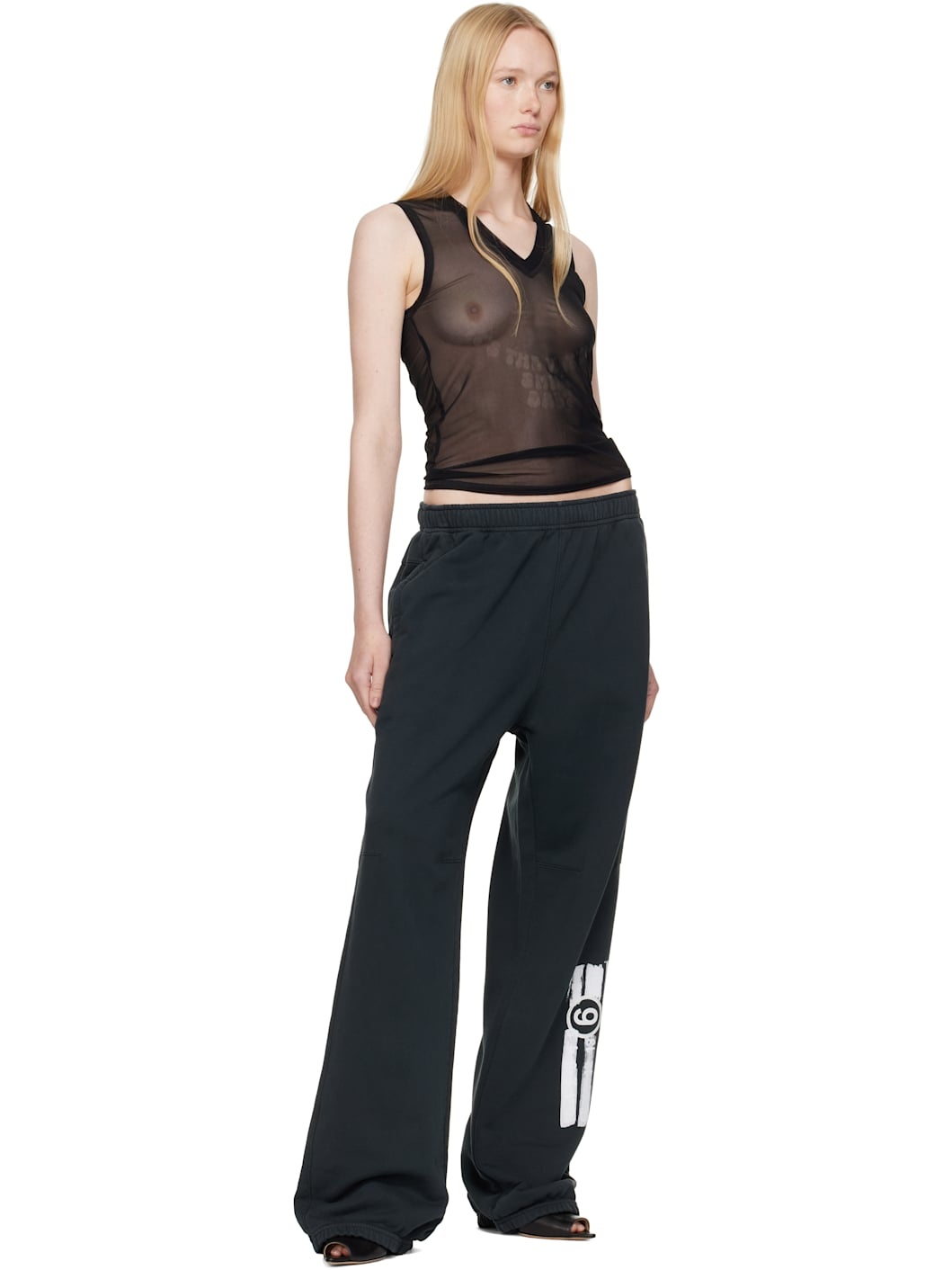 Black Elastic Jersey Mesh Tank Top - 4
