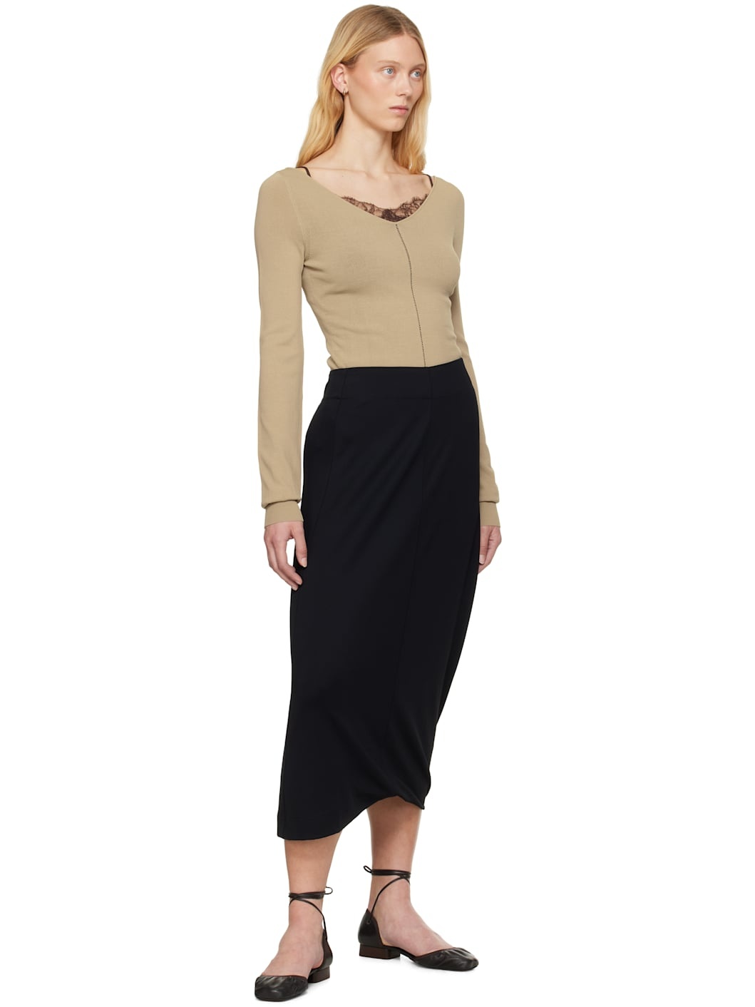 Beige Wide V-Neck Top - 5