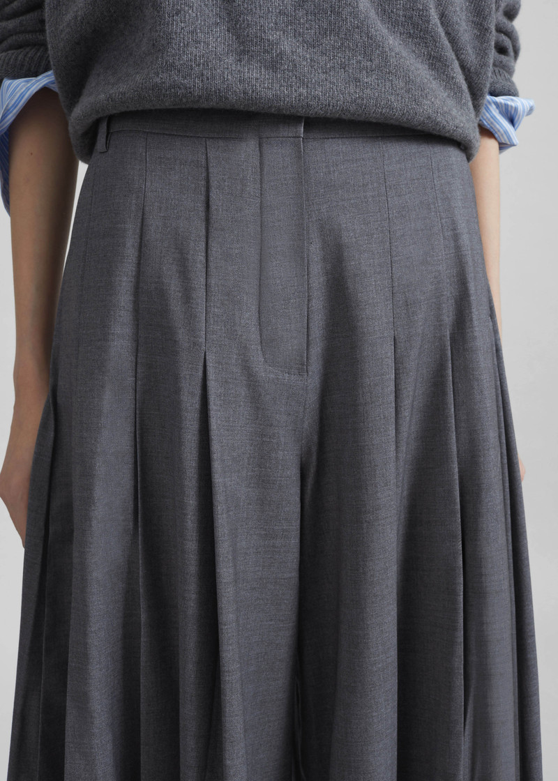 Carrick Pleated Wide Trousers - Dark Grey Melange 7