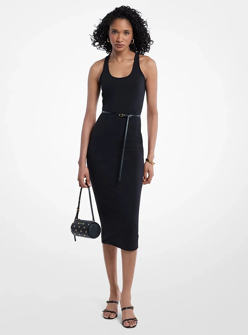 Belted Stretch Matte Jersey Racerback Tank Dress - 1