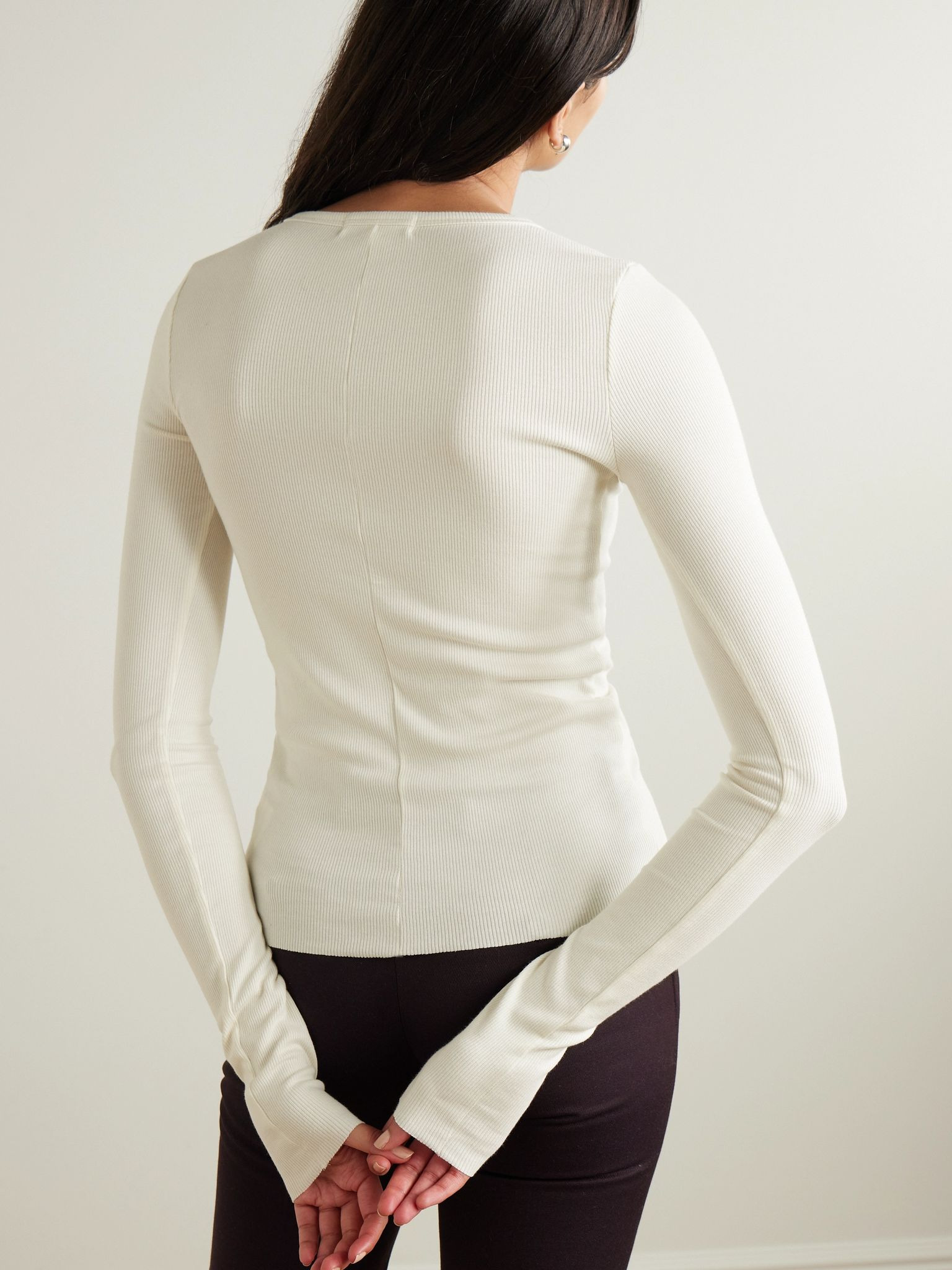 Ribbed stretch cotton and modal-blend top Cream - 3