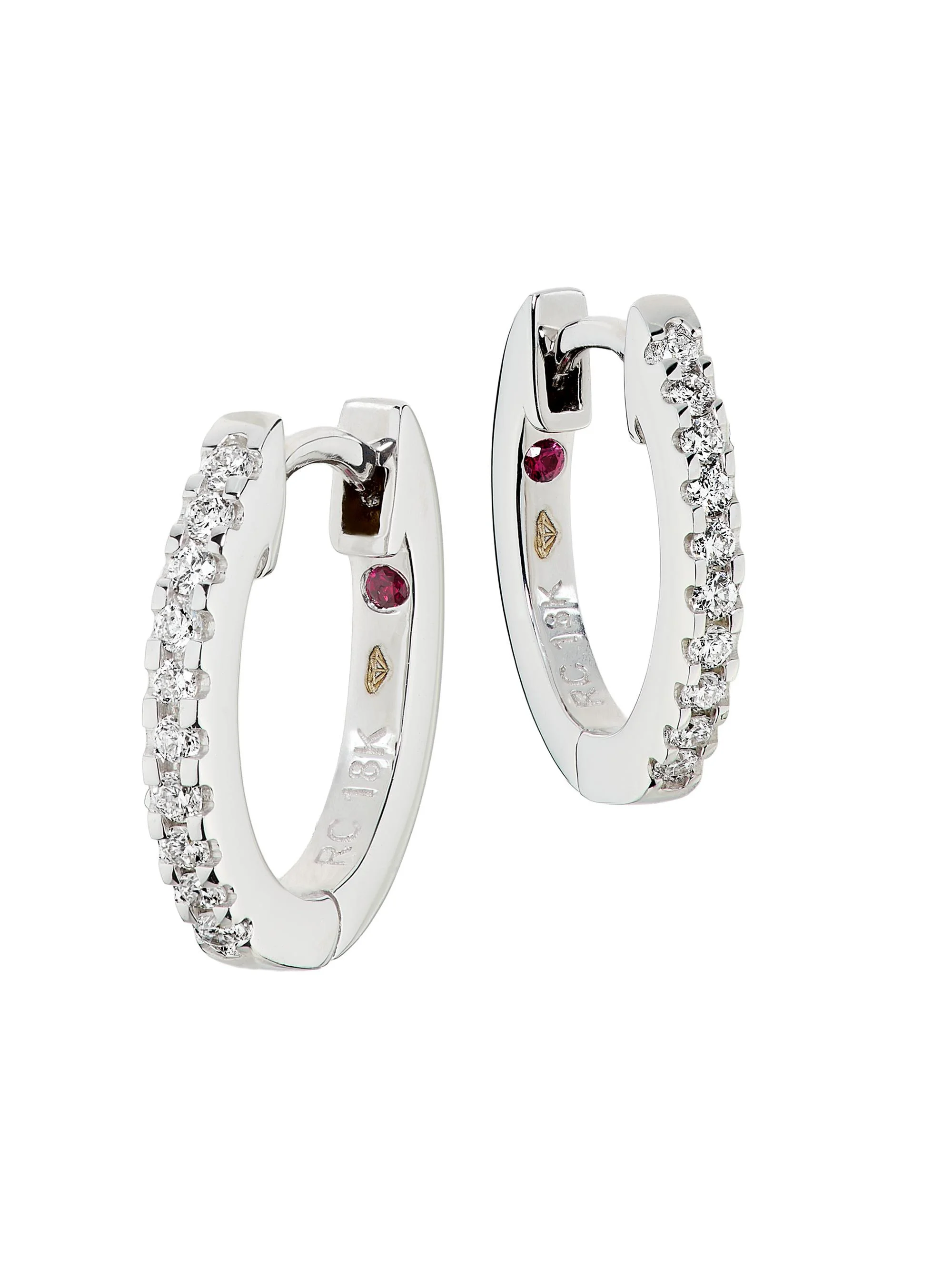 Women's Tiny Treasures Small 18K Yellow Gold, Ruby & 0.09 TCW Diamond Huggie Earrings - White Gold - 1