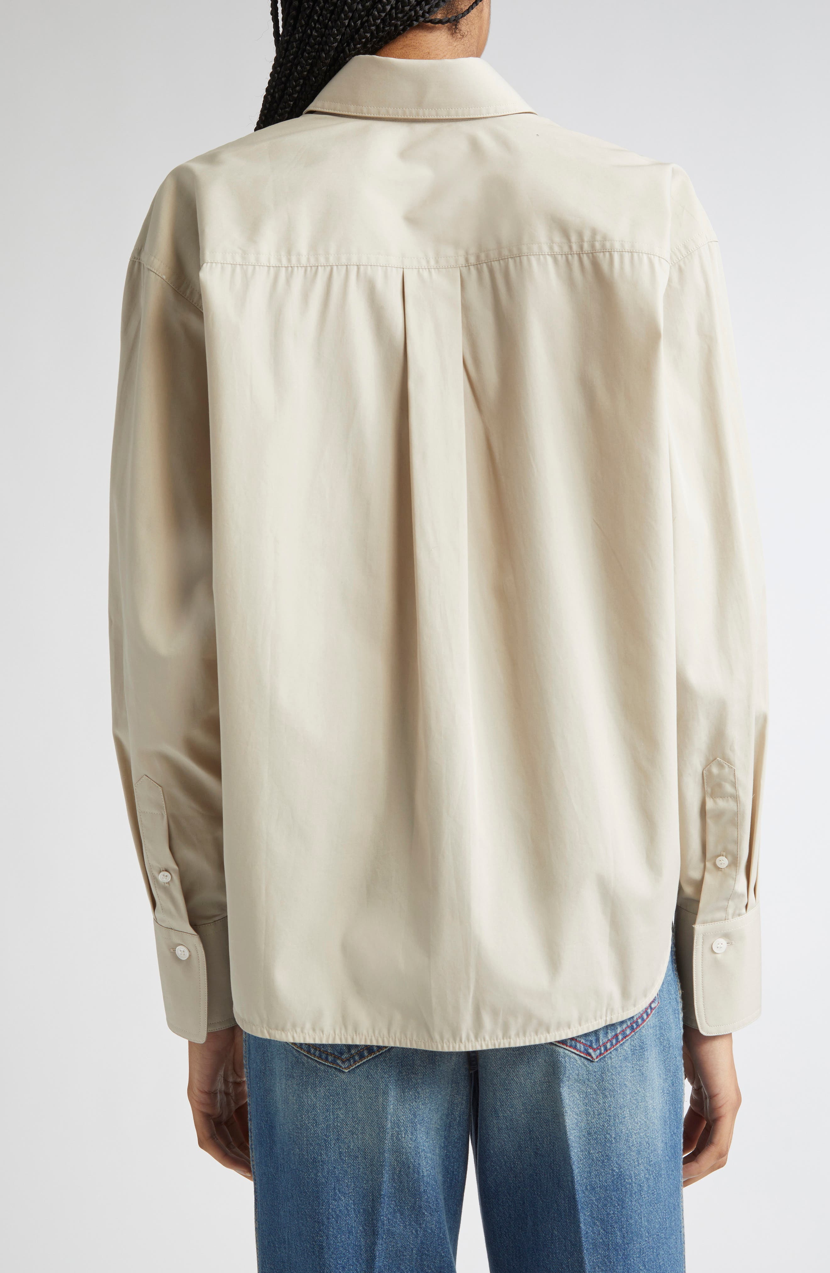 Victoria Beckham Crop Button-Up Shirt in Pumice at Nordstrom - 3