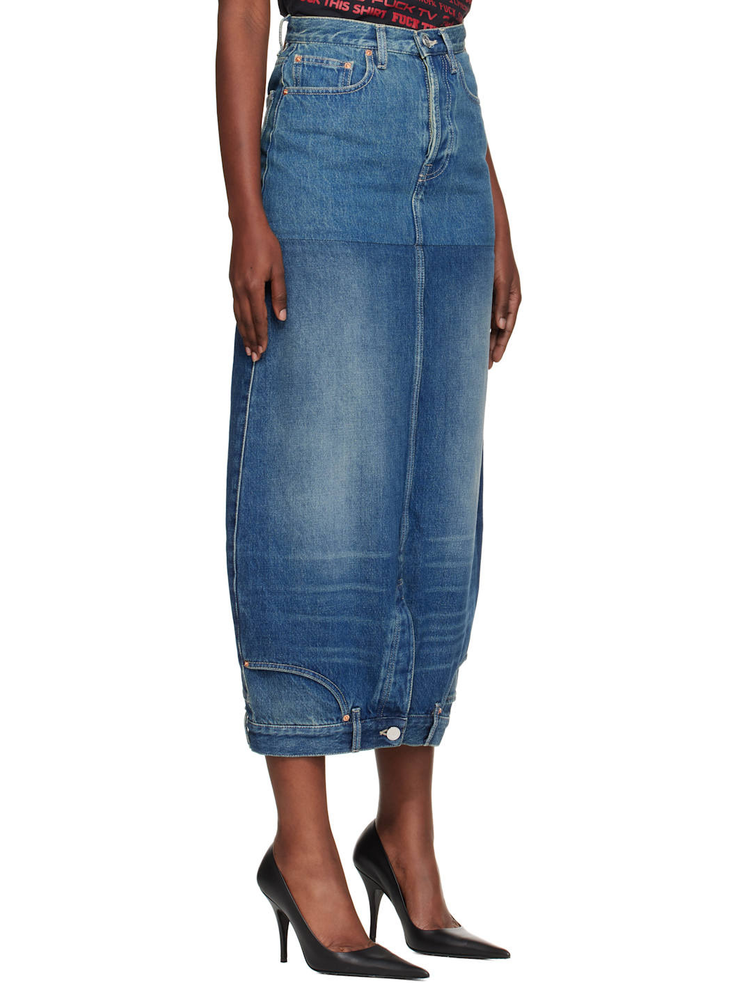 Blue Double Denim Midi Skirt - 2