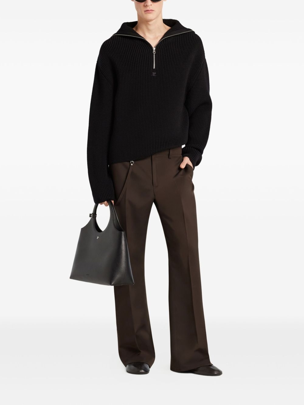 zip-neck ribbed-knit sweater - 2