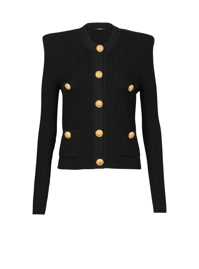 Cropped eco-designed knit cardigan with gold-tone buttons 1