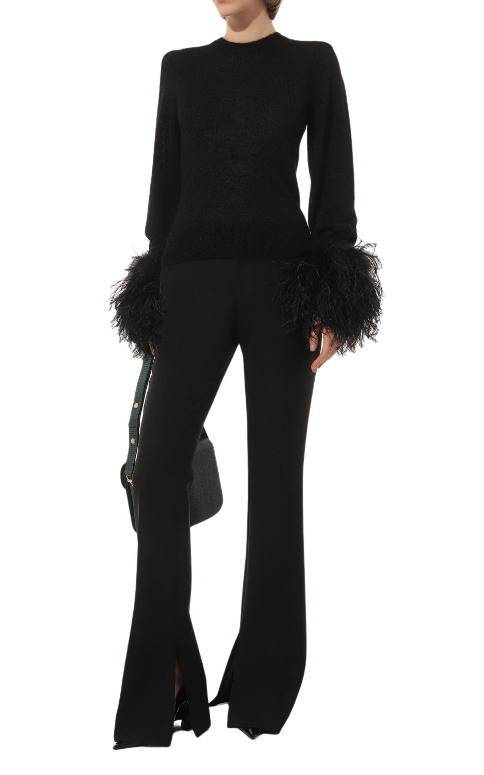 Feather Cuff Crew Sweater - 2