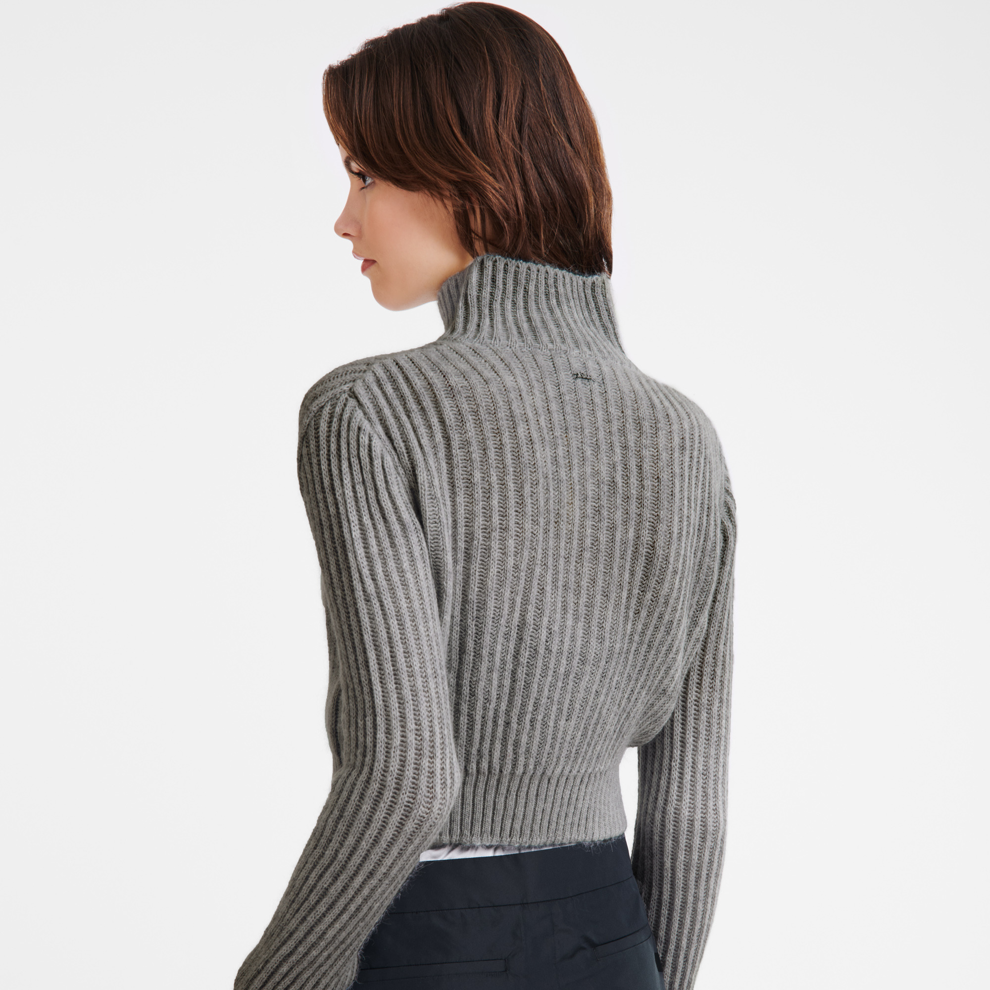 Zip collar short cardigan Grey - Knit - 3