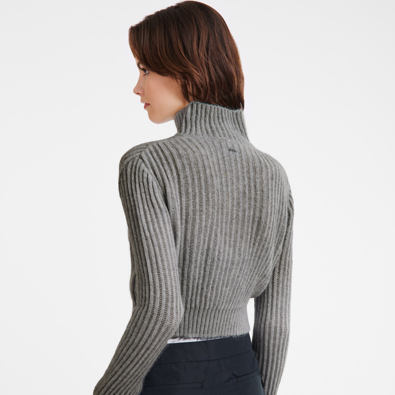 Zip collar short cardigan Grey - Knit 3