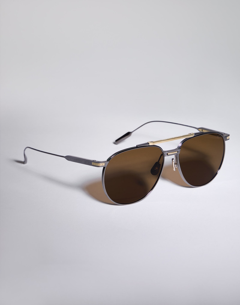 Brunello Cucinelli Goldcraft 1978 sunglasses in titanium and 18k solid gold with polarized lenses outlook
