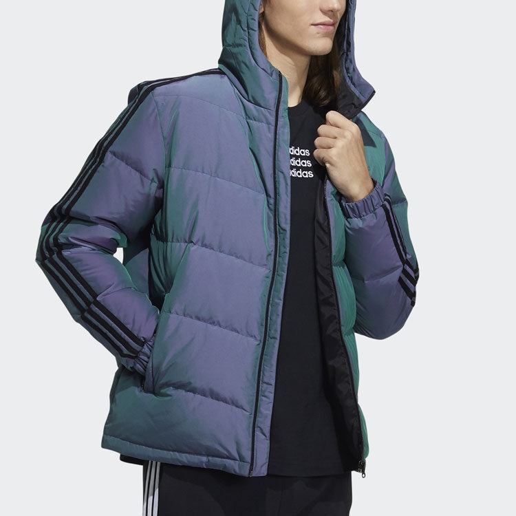 Men's adidas neo Colorful Sports Hooded With Down Feather Purple Jacket H45259 - 4