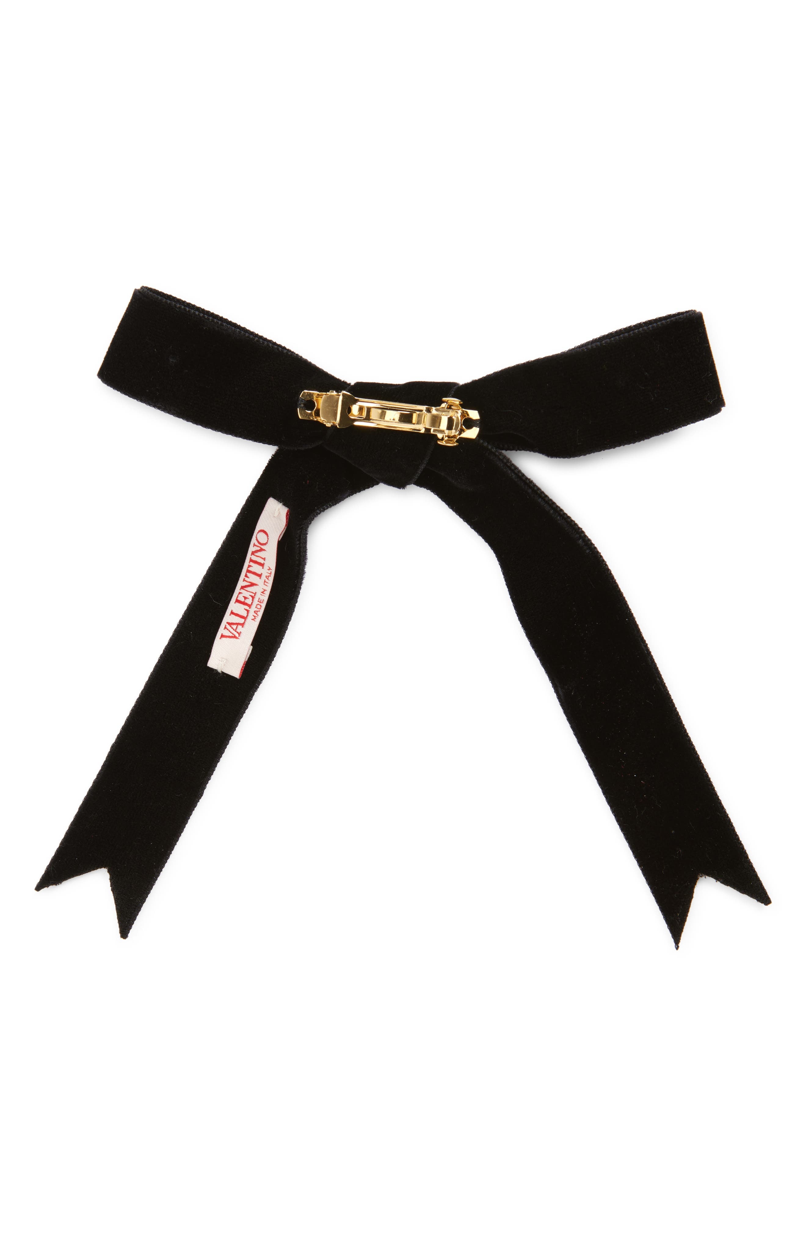 Valentino Garavani Voyage Imaginaire Velvet Bow Hair Clip in N06 Nero/Oro at Nordstrom - 2