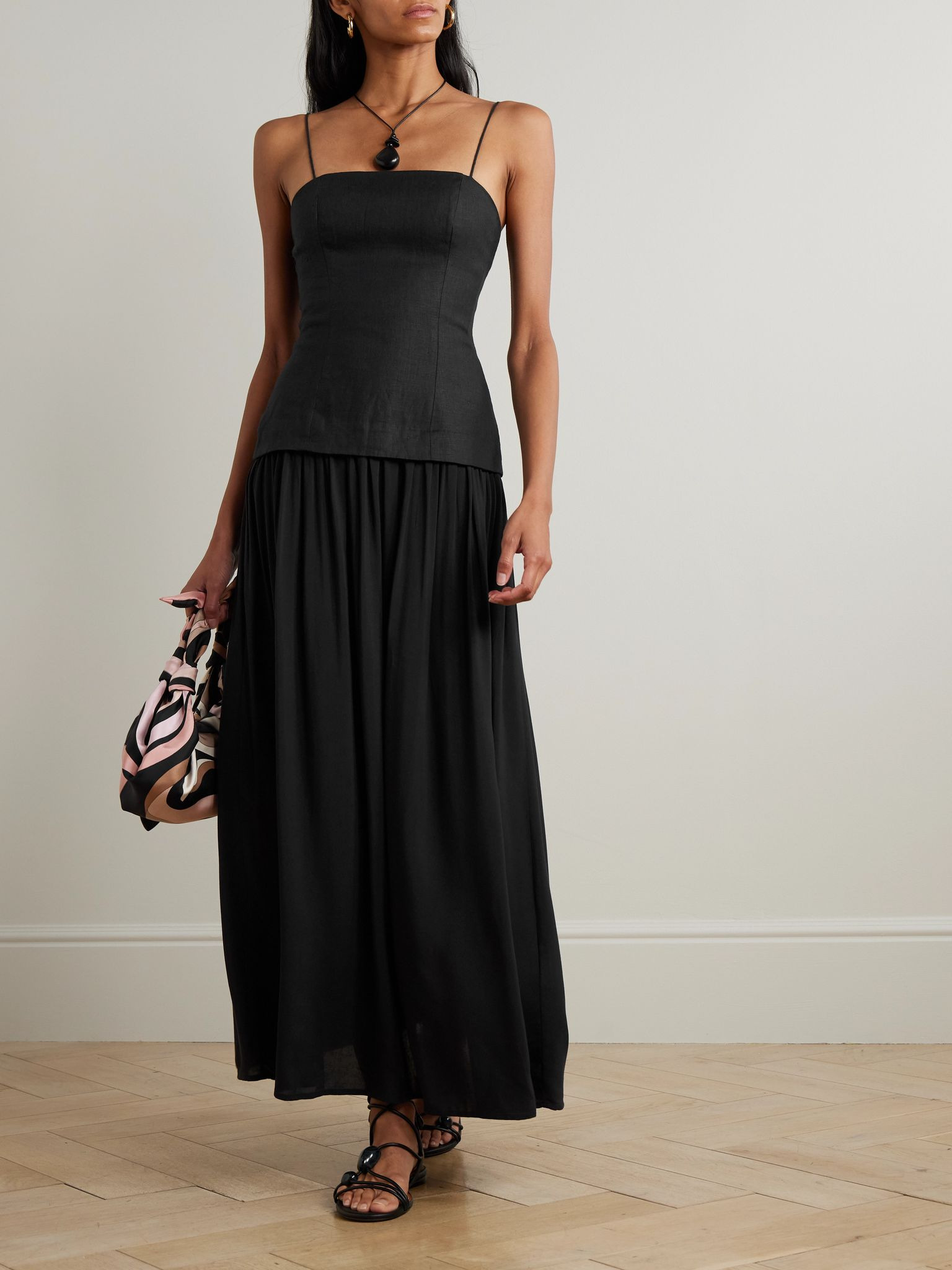 Lenise linen and woven maxi dress Black - 2