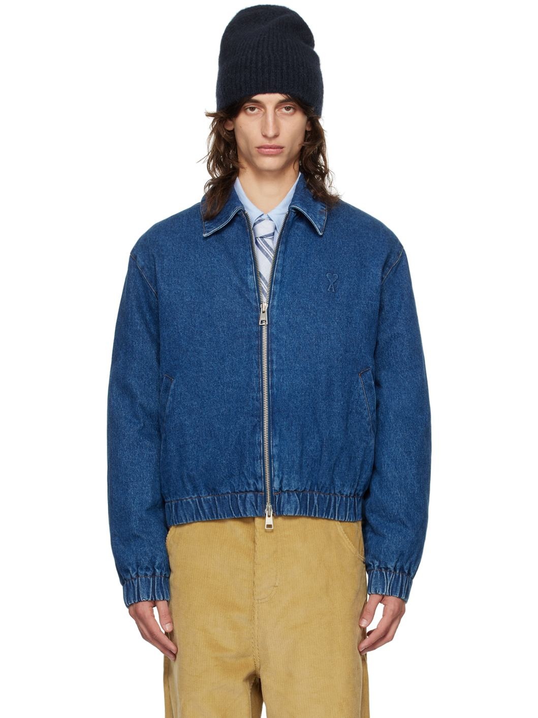 Blue Ami De Cœur Zipped Denim Jacket - 1