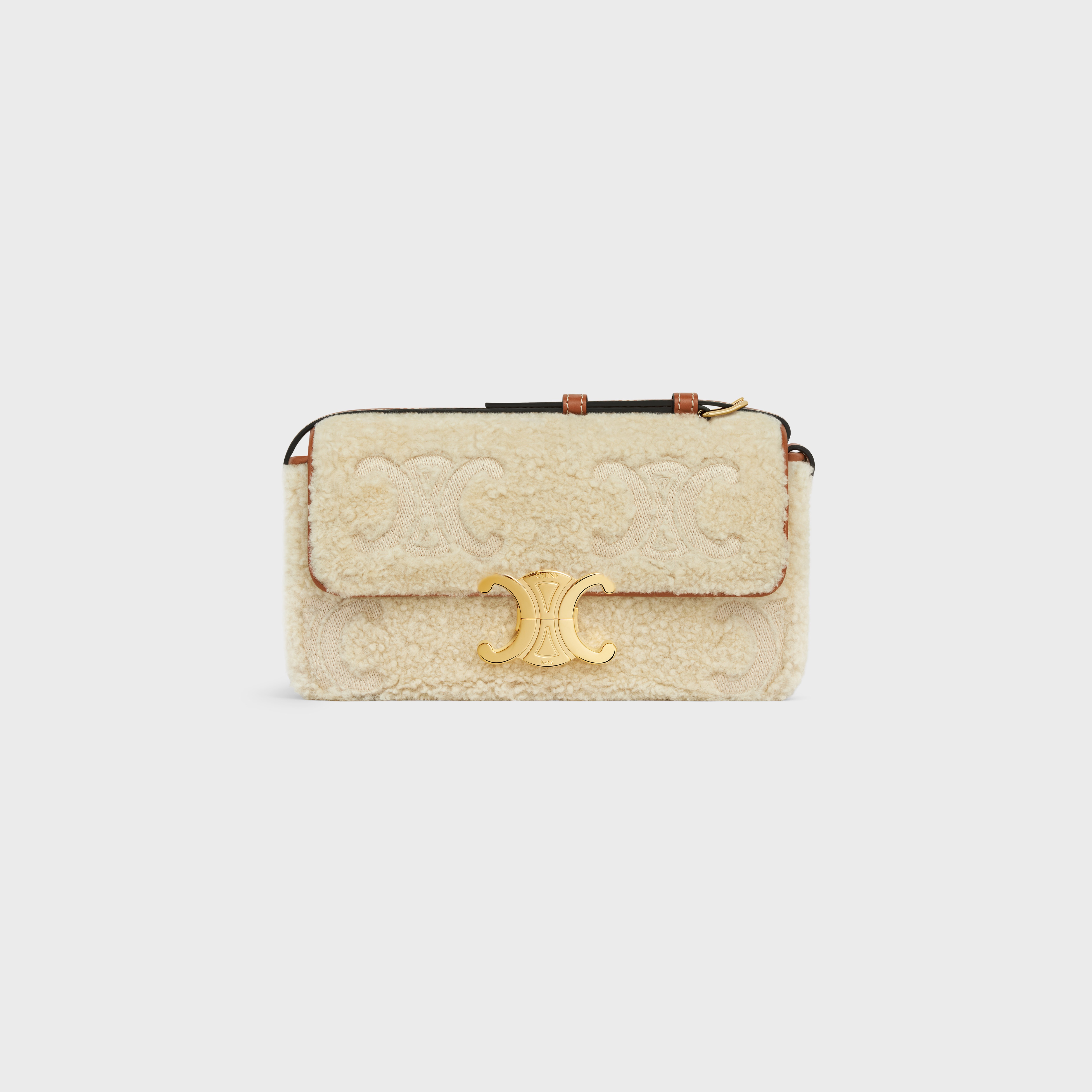 SHOULDER BAG CLAUDE in SHEARLING WITH TRIOMPHE EMBROIDERIES - 1