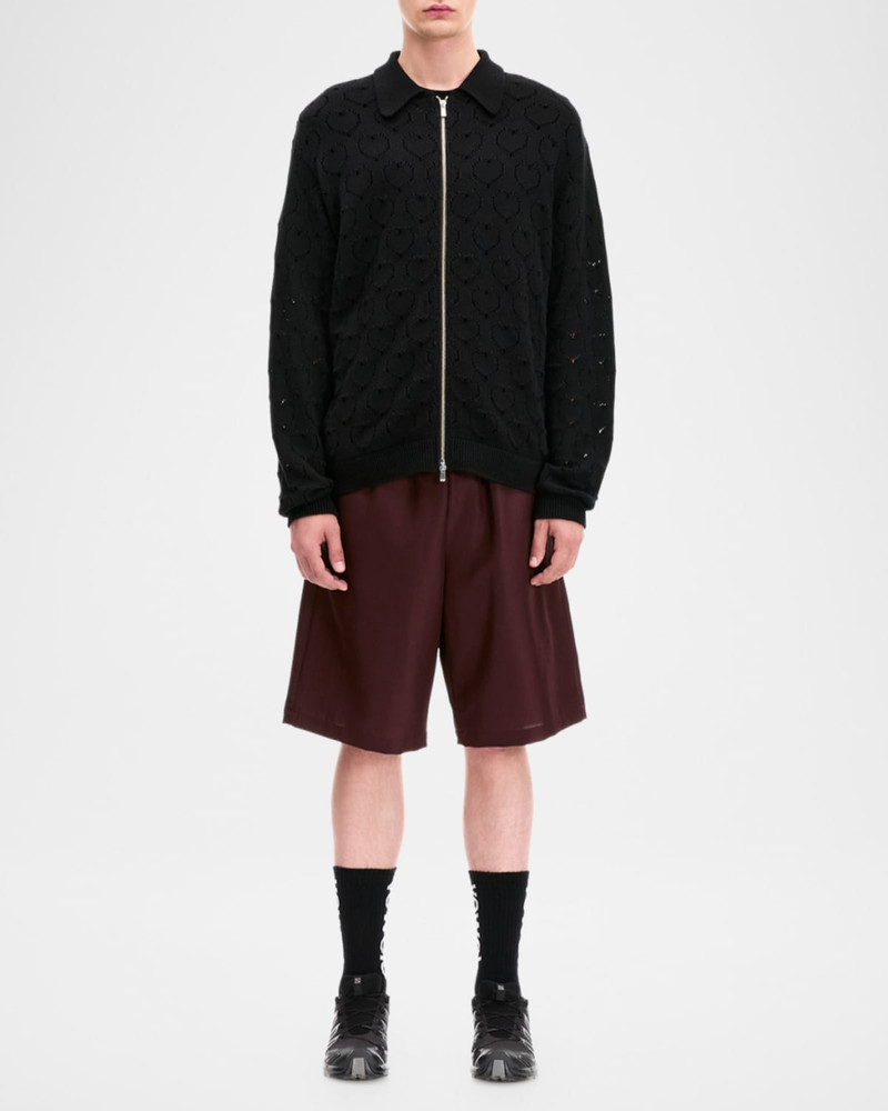 vowels Men's Eyelet Knit Zip-Up Blouson outlook