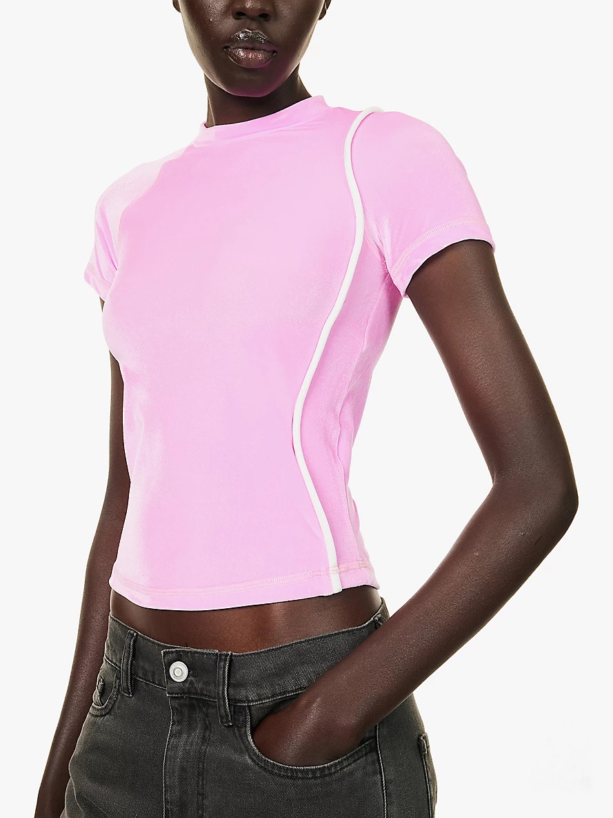 Regular-fit short-sleeve stretch-velour top - 5