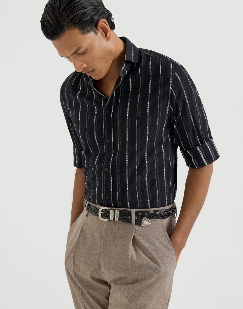 Jacquard seersucker easy fit shirt with spread collar 2