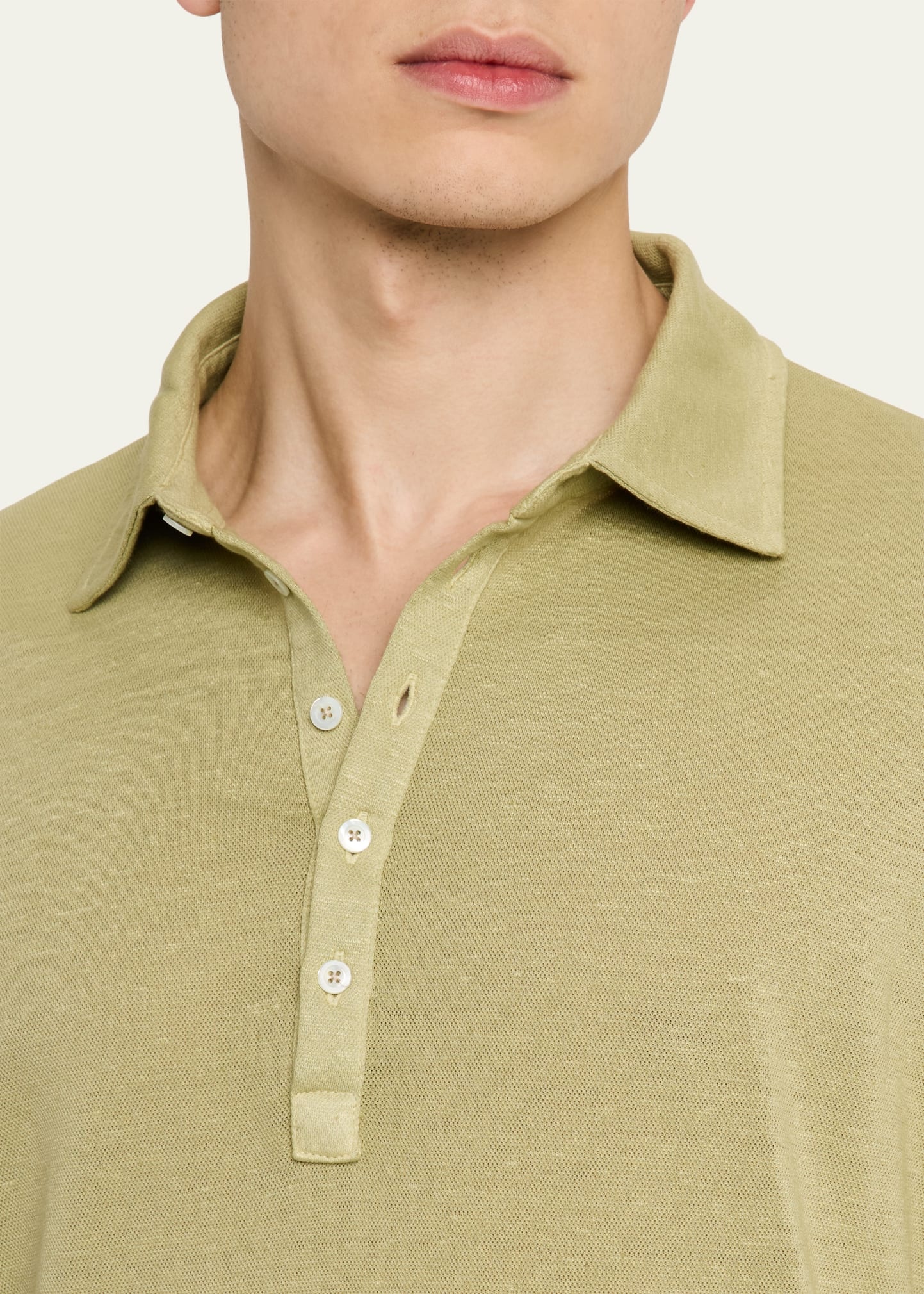 Men's Raya Linen and Cotton Long-Sleeve Polo Shirt - 5