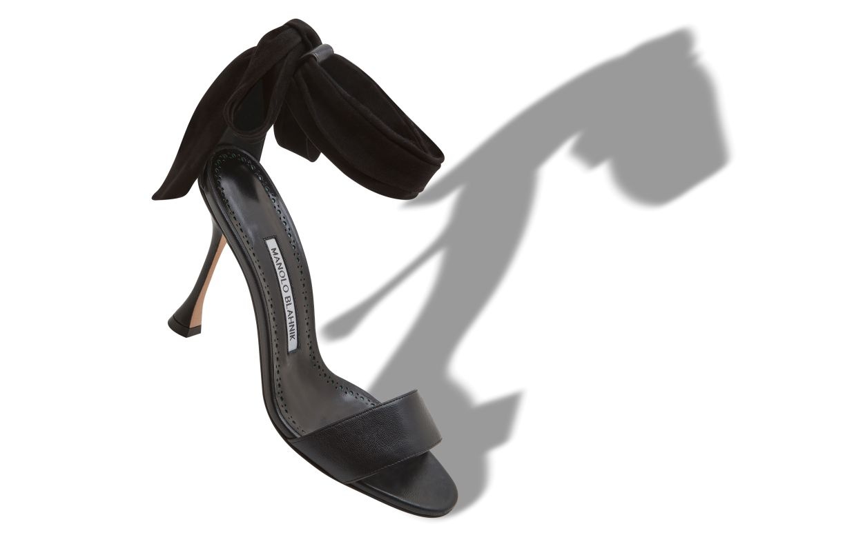 Black Nappa Leather Bow Detail Sandals - 2