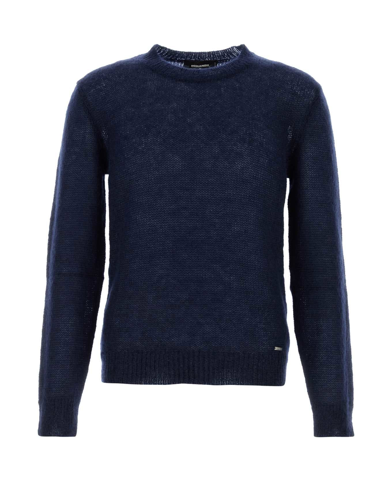 Navy Blue Mohair Blend Sweater - 1