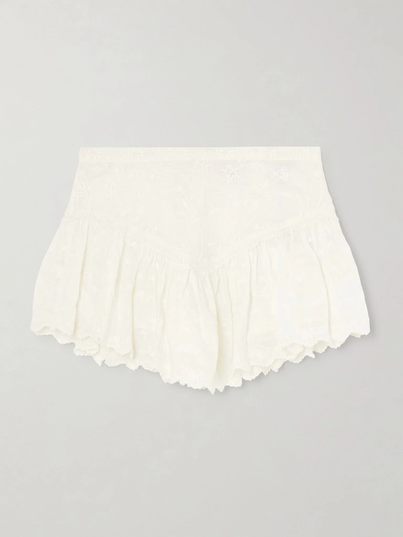 Zoelia embroidered scalloped cotton and silk-blend mini skirt White - 1