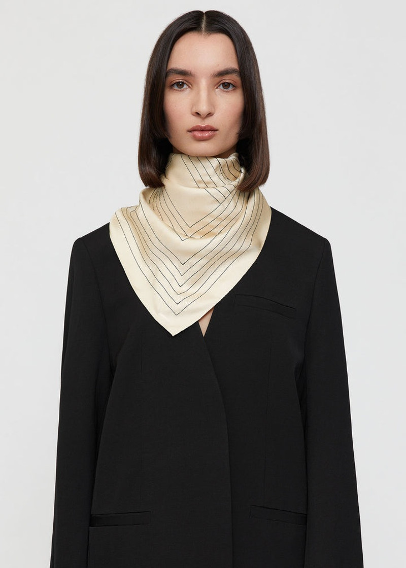 Striped embroidered monogram silk scarf creme 4