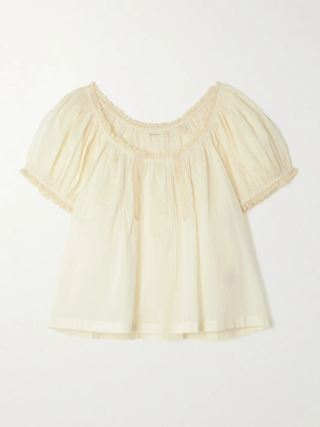 Frederica Lace-trimmed Organic Cotton-voile Blouse - 1