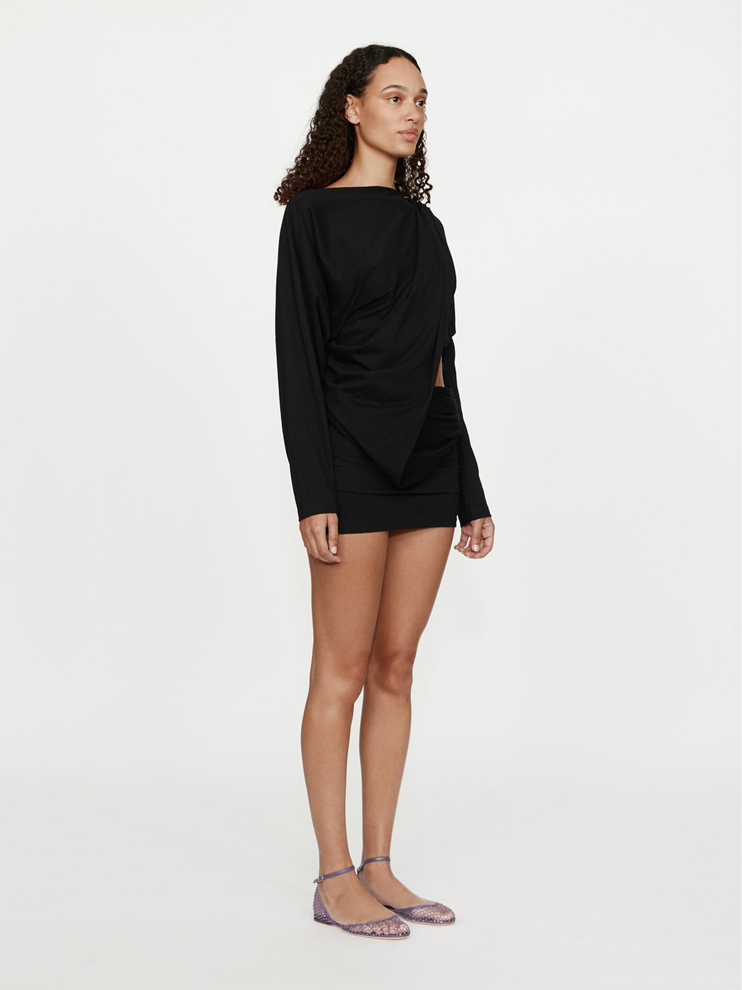 Aiba Draped Cotton Jersey Long Sleeve Dress - 4