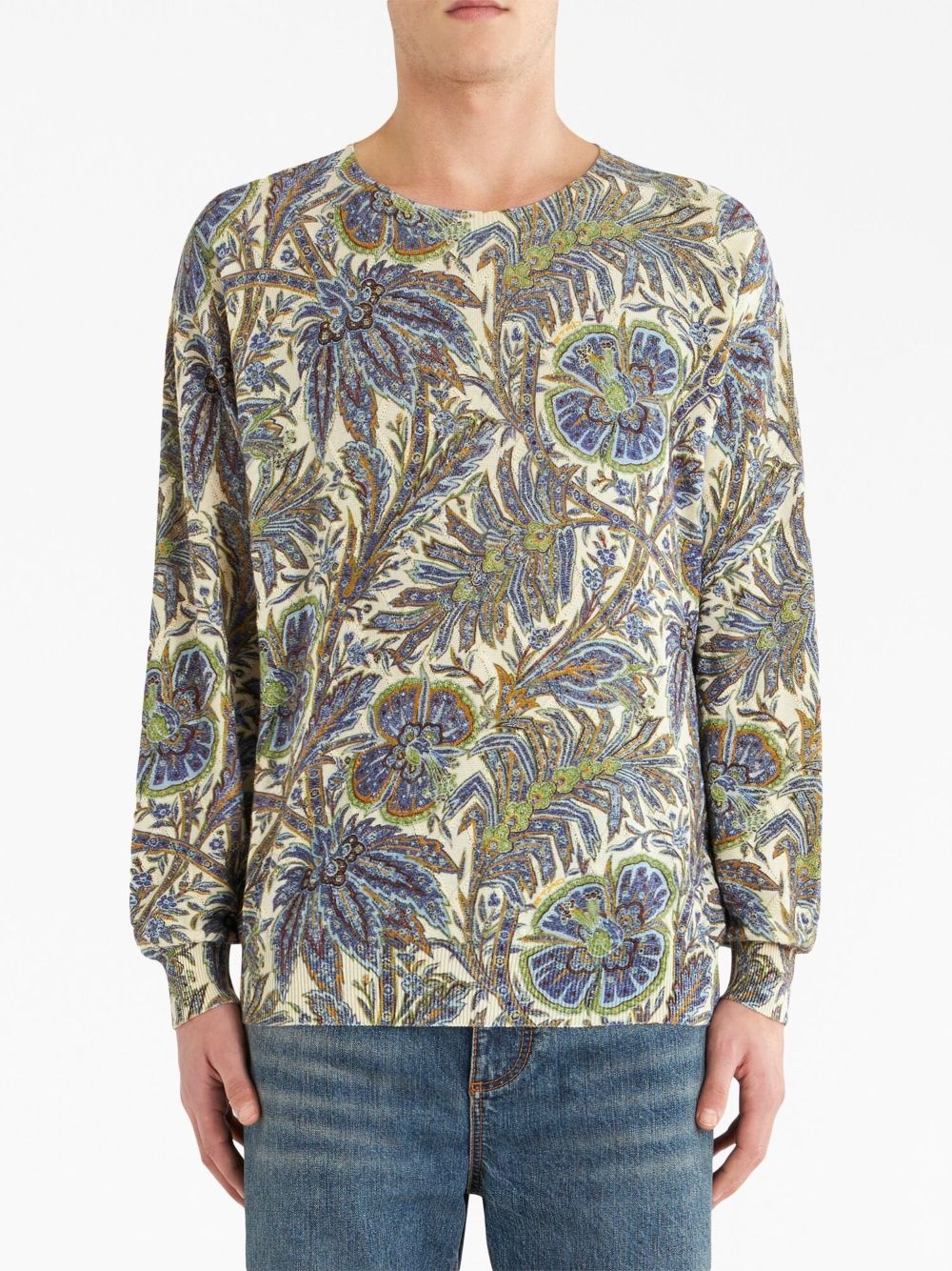 botanical-print cotton-cashmere blend cardigan - 2