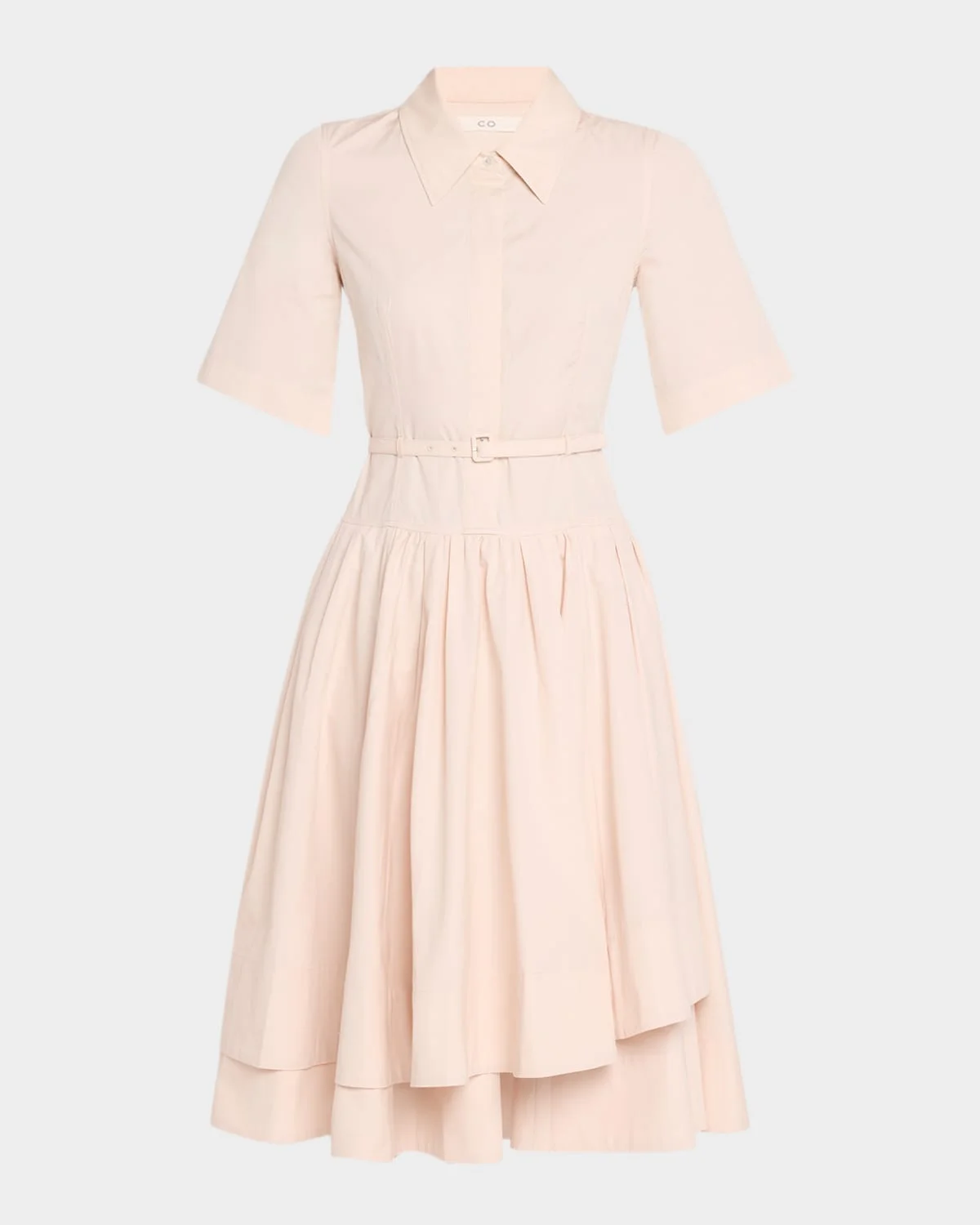 Short-Sleeve Belted A-line Dress - 1