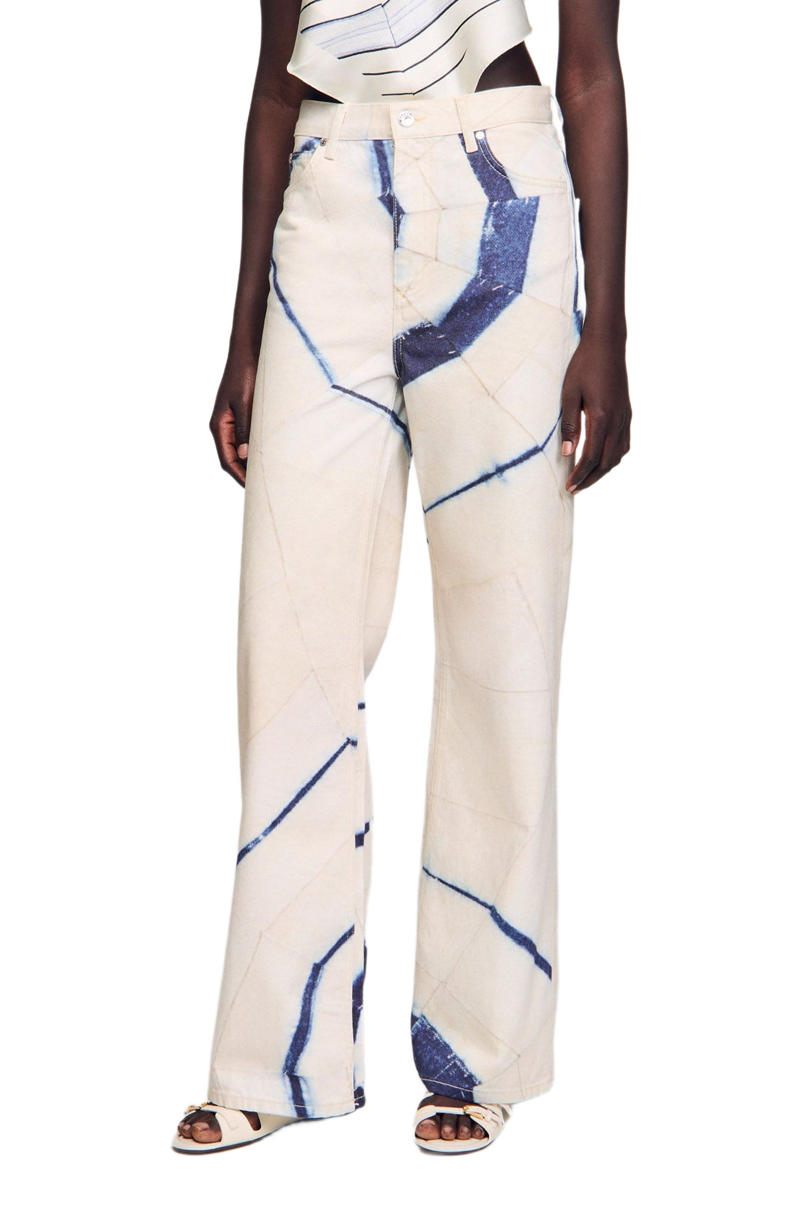 SANDRO Wide-leg striped jeans in Ecru at Nordstrom - 3