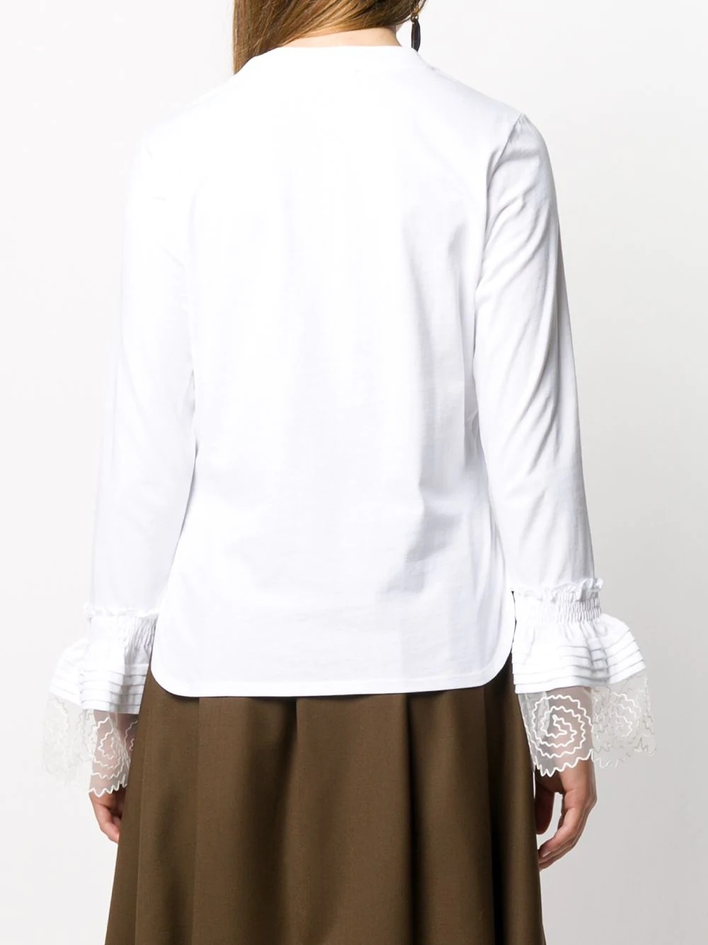 lace-detailed poet sleeve top - 4