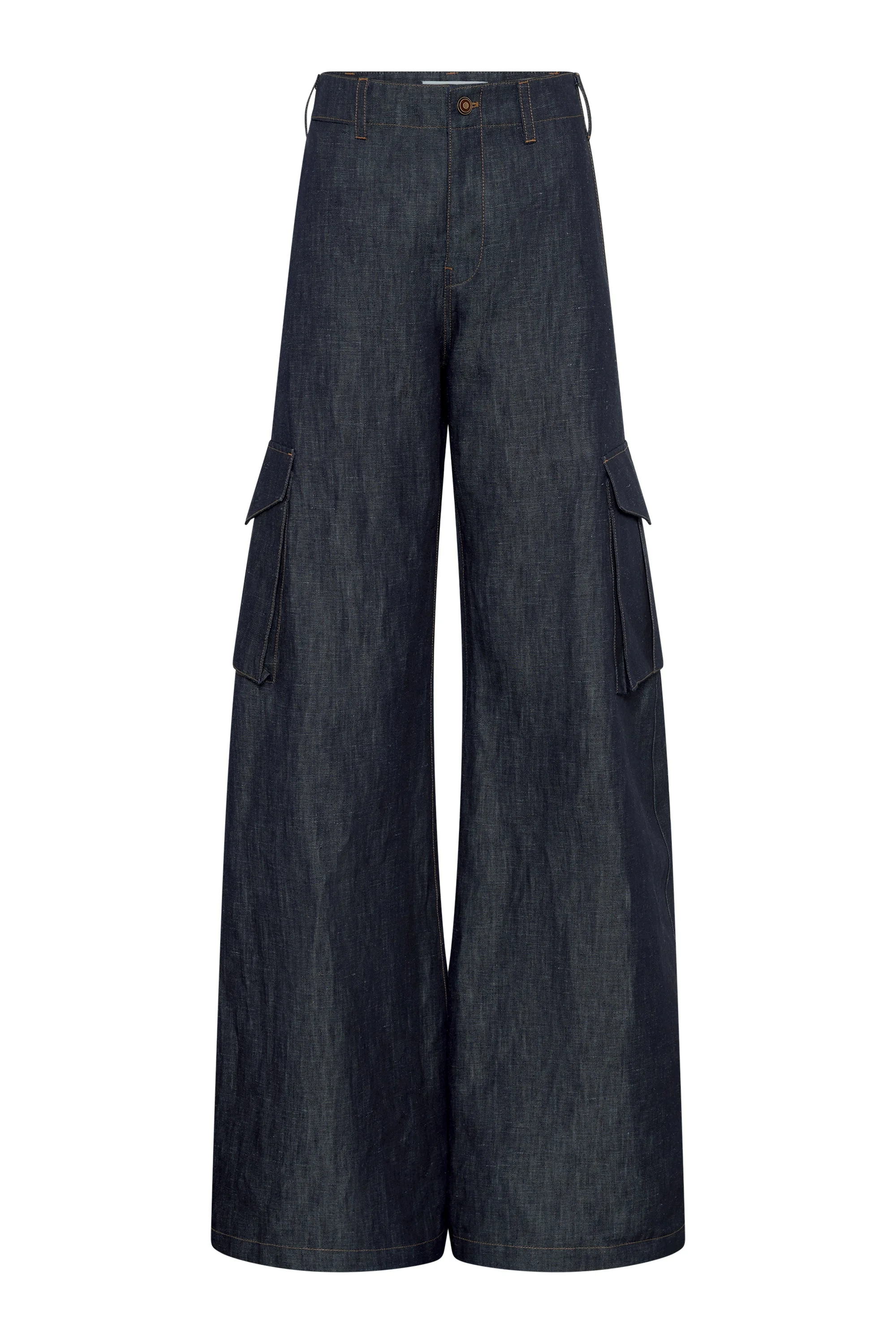 Eos Barrel-leg Cargo Pant in Recycled Cotton Linen Denim - 1