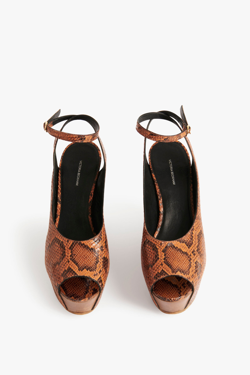Victoria Beckham Iris Heel in Burnt Orange Snake Print outlook