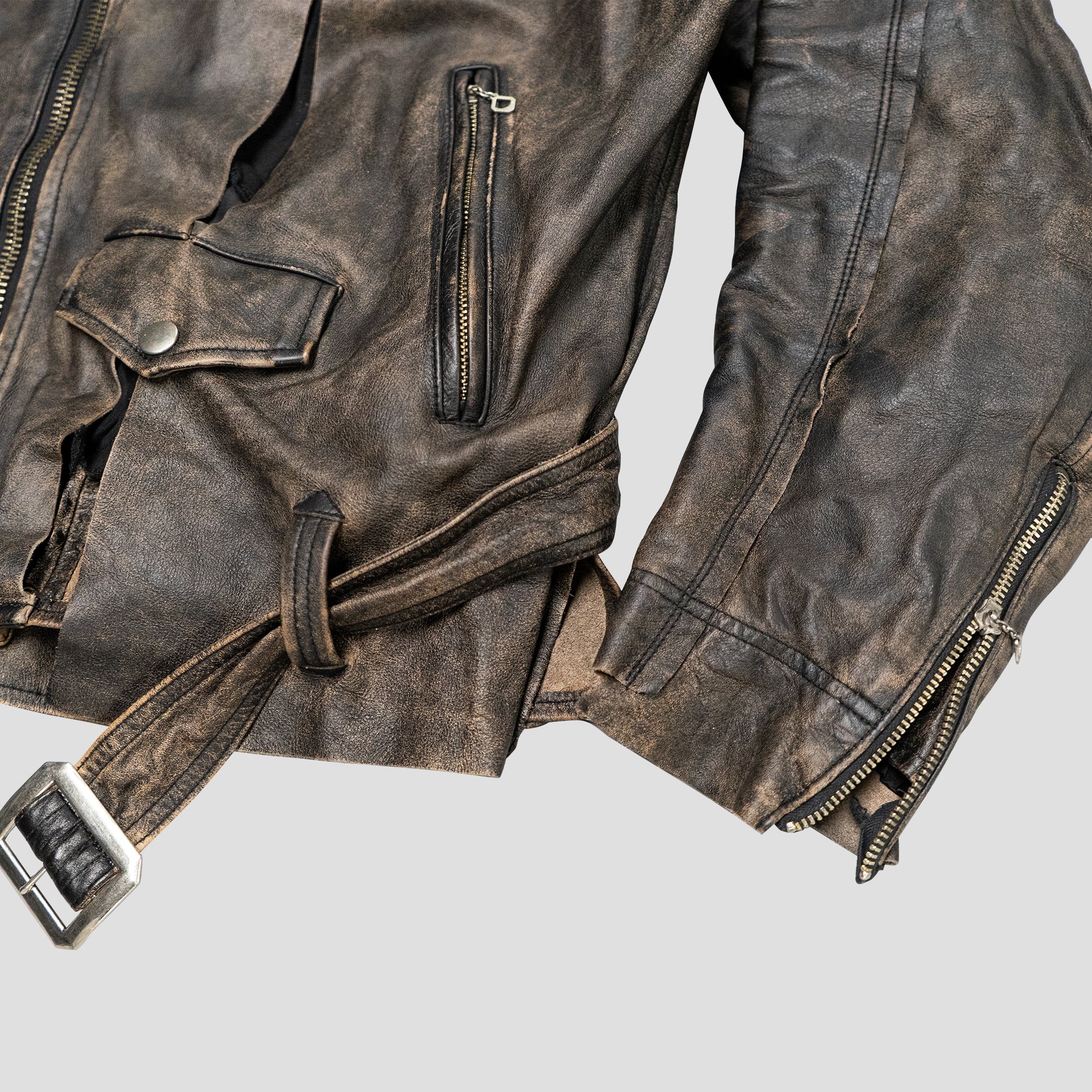 DISTRESSED BIKER LEATHER JACKET - 3